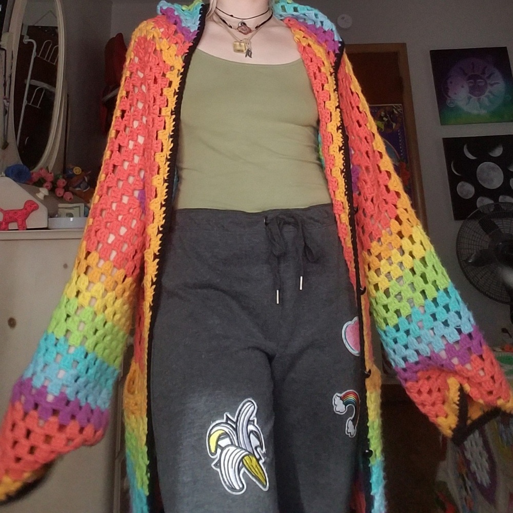 UNIF meda rainbow crochet cardigan